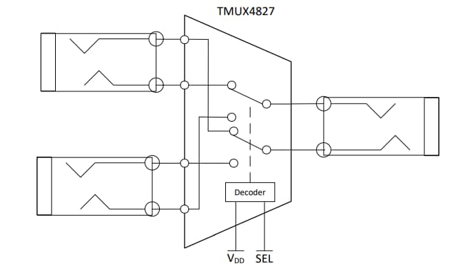 Applikations-Schaltungsdiagramm - Texas Instruments TMUX4827YBHEVM Evaluierungsmodul